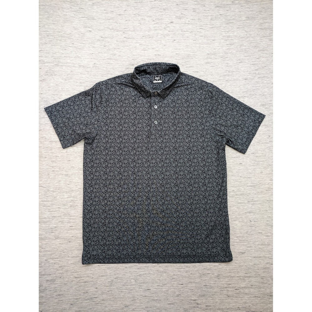 Deolax Golf Polo‎ Shirt ditsy Floral Print Moisture Wicking black Gray Large